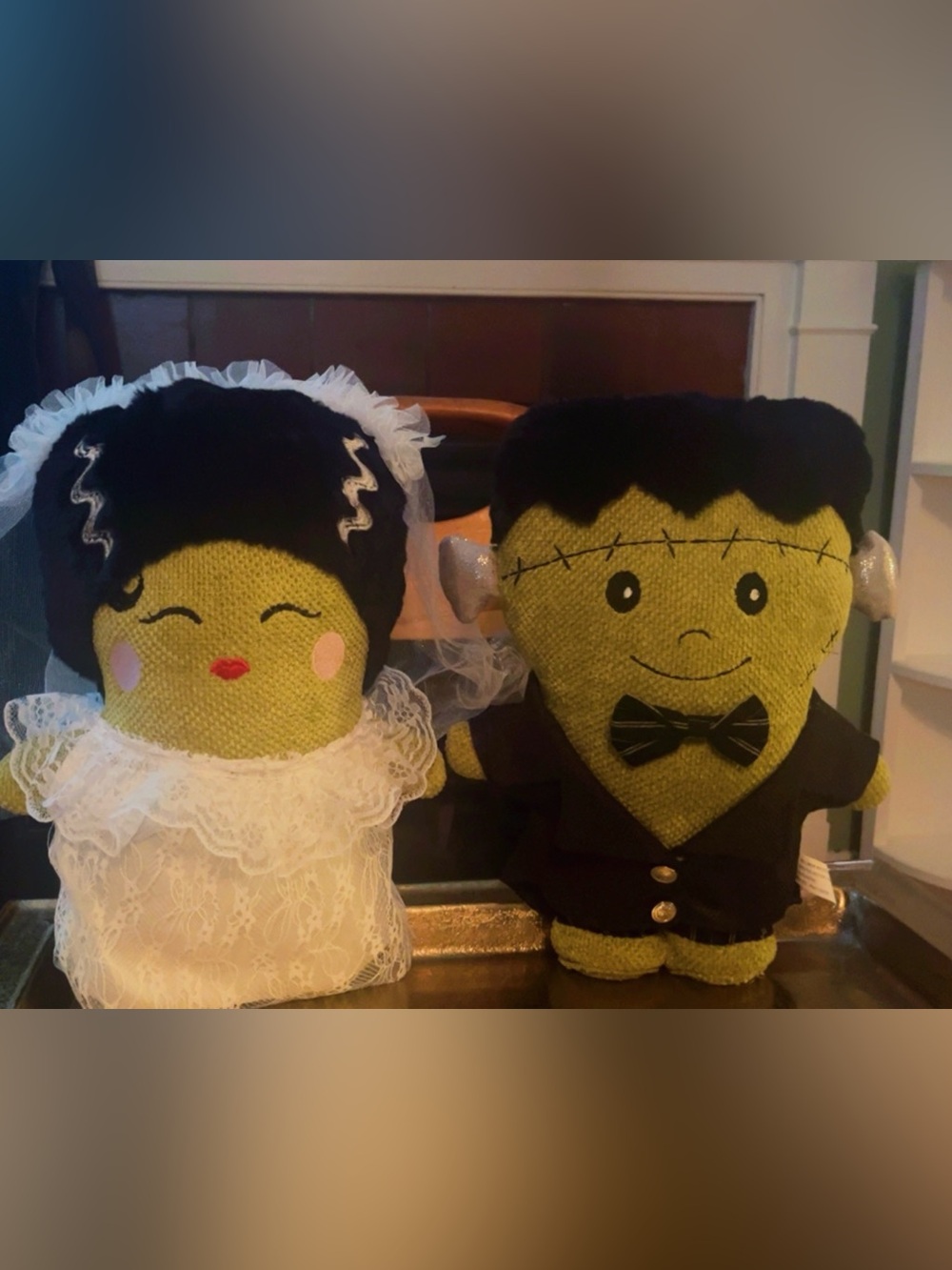13 in”tallPlush Frankenstein and Bride Halloween Costume Dolls
